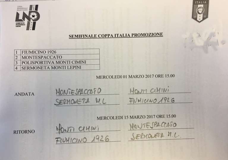 Promozione, ecco le semifinali di Coppa Italia